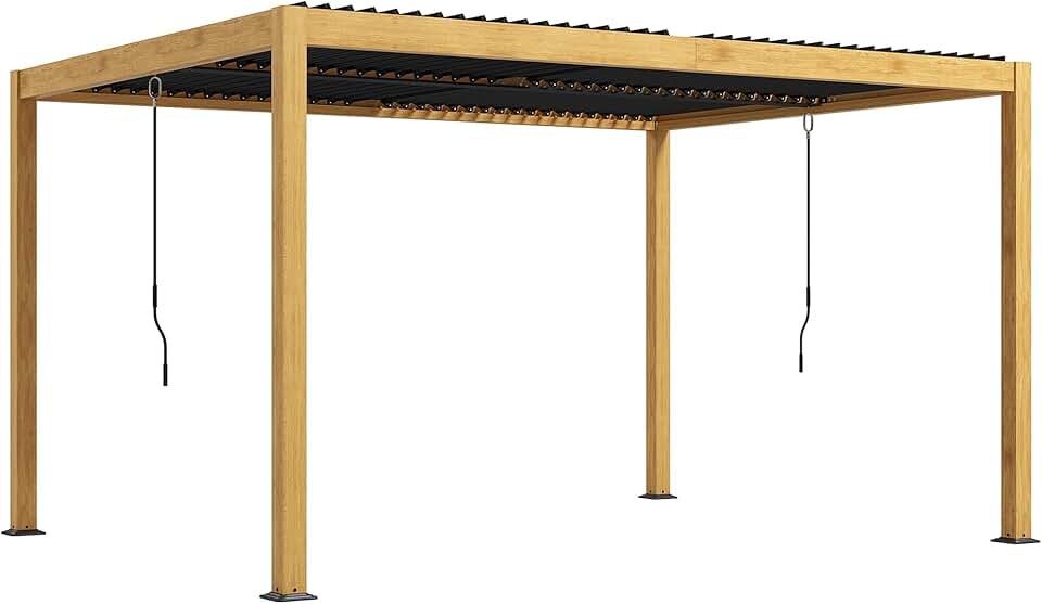 jardinito - pergola bioclimatique aluminium 3x4m, lames orientables, noir effet bois