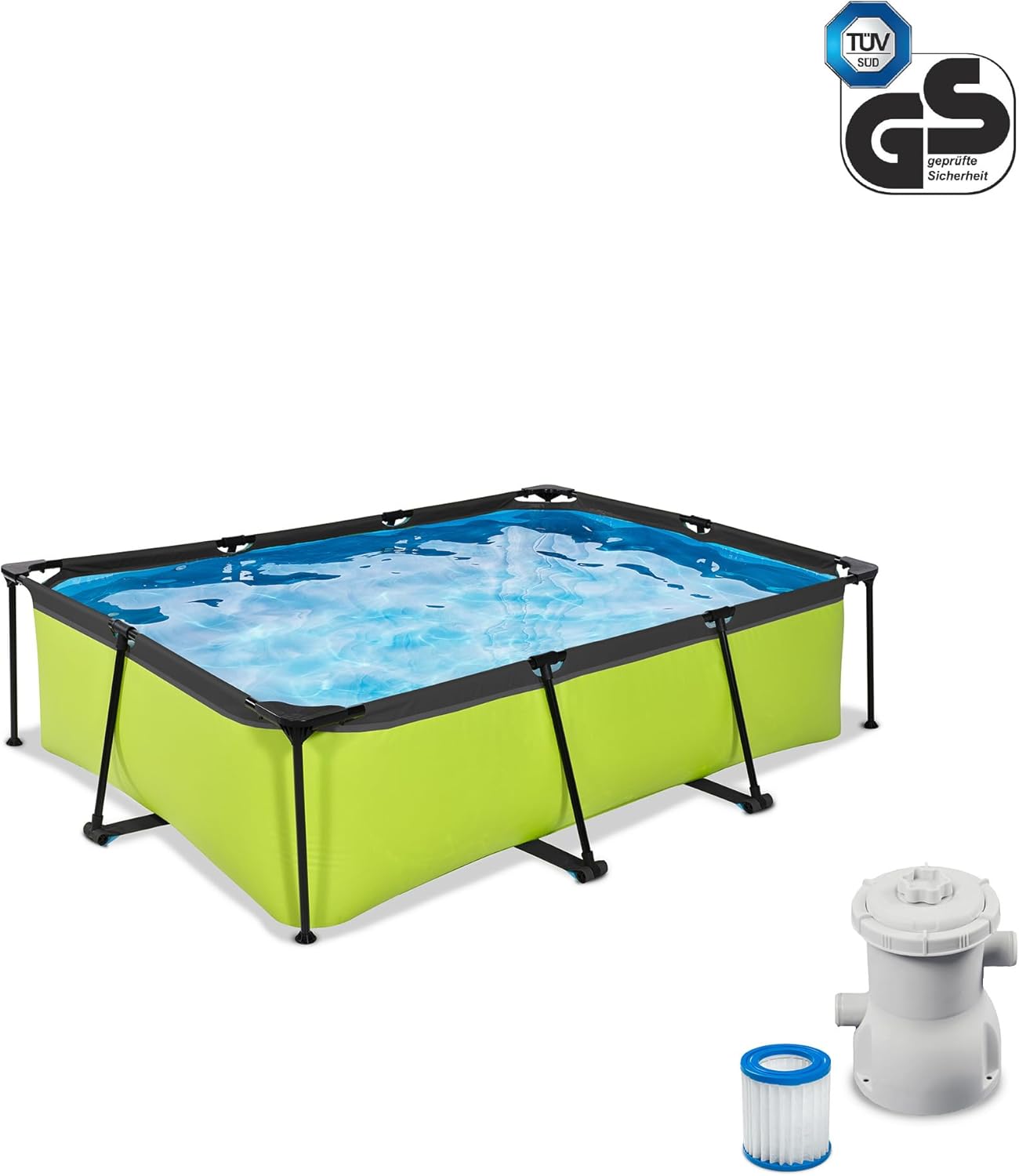 jardinito Piscine Tubulaire Lime - 220x150x65cm - Piscine Hors Sol Rectangulaire avec Pompe Filtrante à Cartouche - Entrée Basse - Idéal pour Les Jeunes Enfants - Cadre Stable - Design Unique - Vert