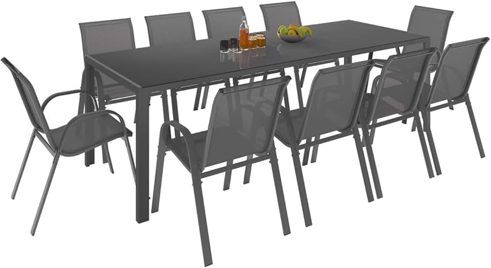 jardinito - Madrid série - Table 240cm, 10 chaises empilables, gris anthracite