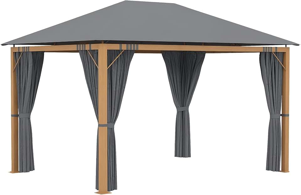 jardinito - Tonnelle aluminium pavillon 4x3m rideaux toit polyester