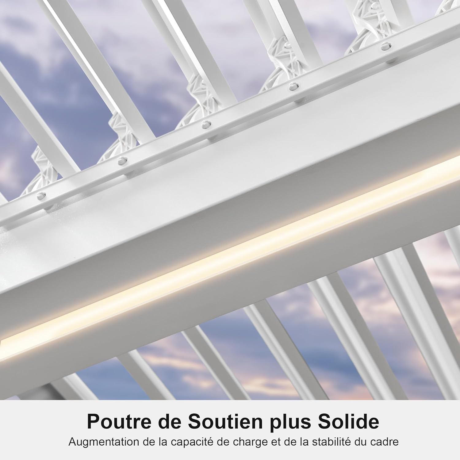 jardinito - Pergola bioclimatique 4,24x3m - alu, LED, gouttières, blanc