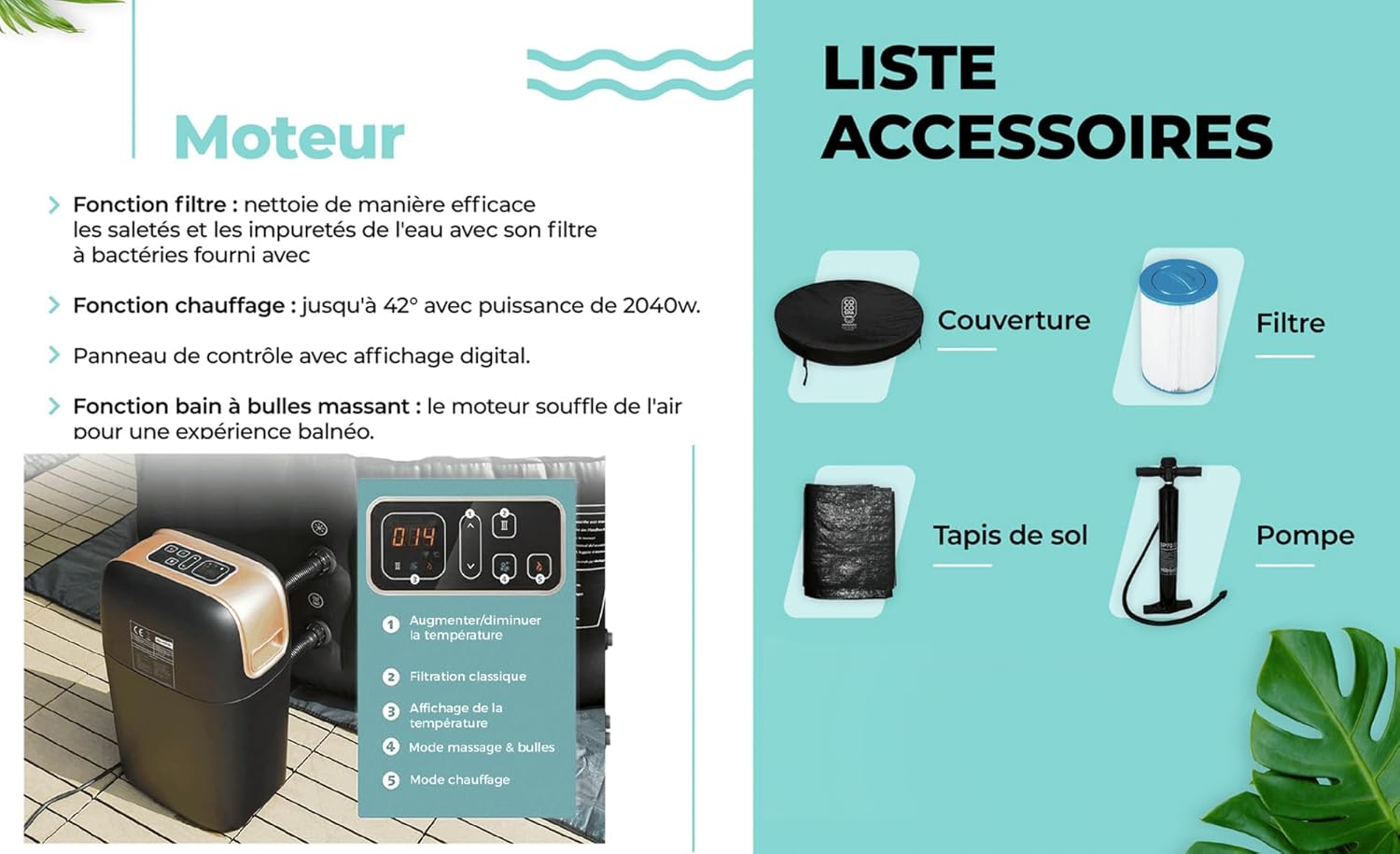 jardinito - Spa Gonflable 150 cm - 800 L - 140 jets - 2240 W