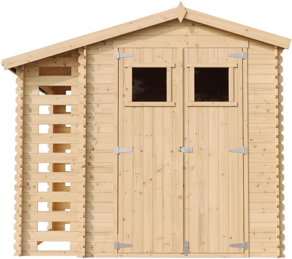 Abri de Jardin en Bois et Range bûches extérieur - Stockage extérieur I206xL272xH218 cm/ 3,53 + 0,97 m2 Petit abri à Outils, Local à vélos - jardinito M386