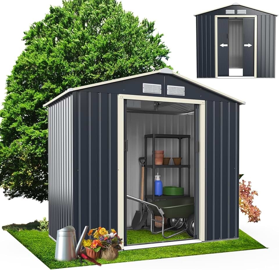 jardinito - Abri de Jardin Métal série Toit en pente - 213x128x195cm - Porte coulissante, résistant, 3m2