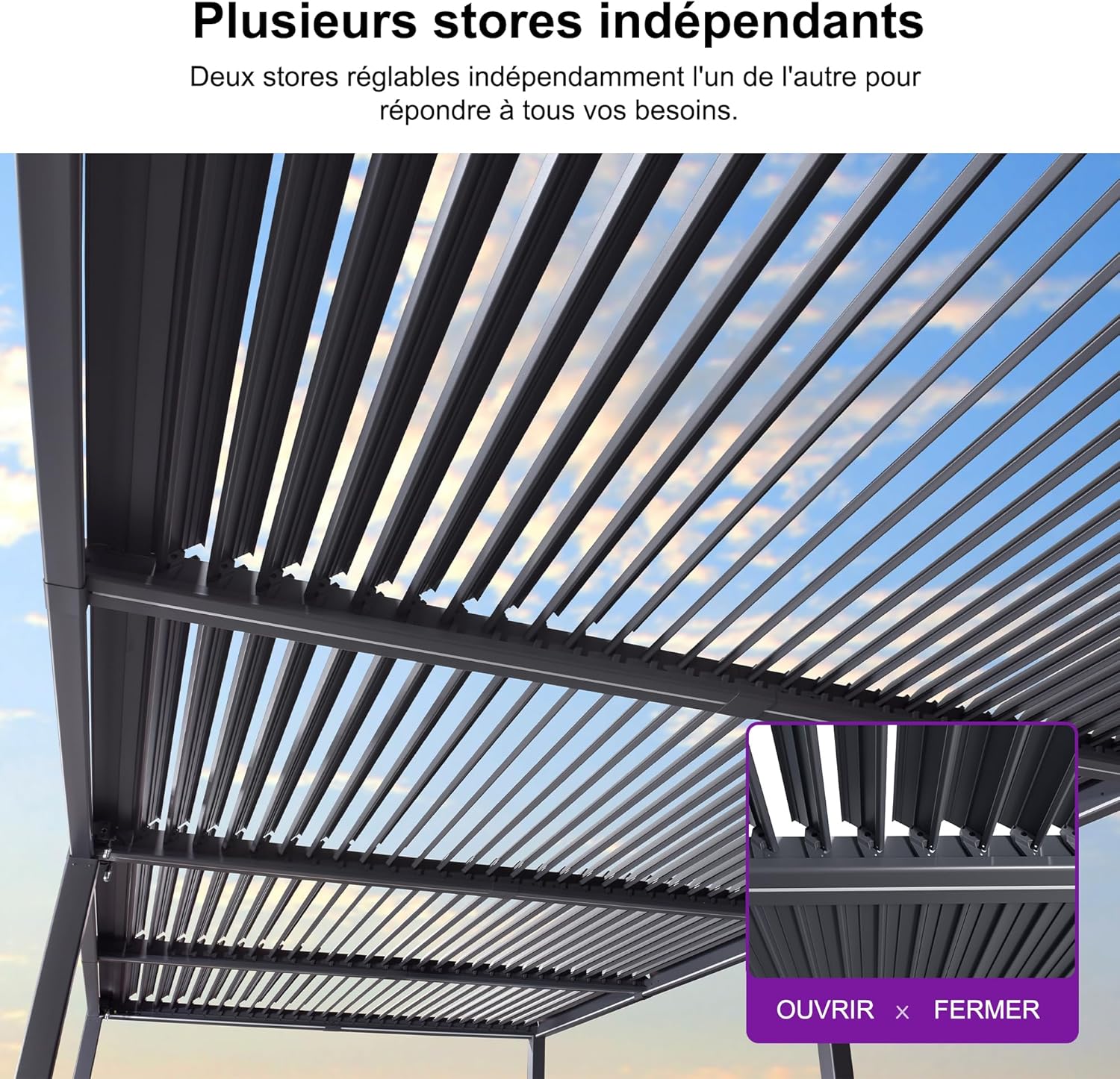 jardinito - Pergola bioclimatique - 3,5x8,5m - aluminium, lames LED, étanche