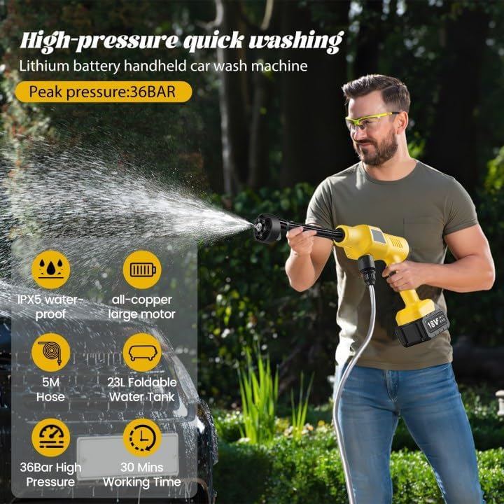 Nettoyeur haute pression sans fil - 36 bar - réservoir 23L - buse 6 en 1 - batterie 3000mAh