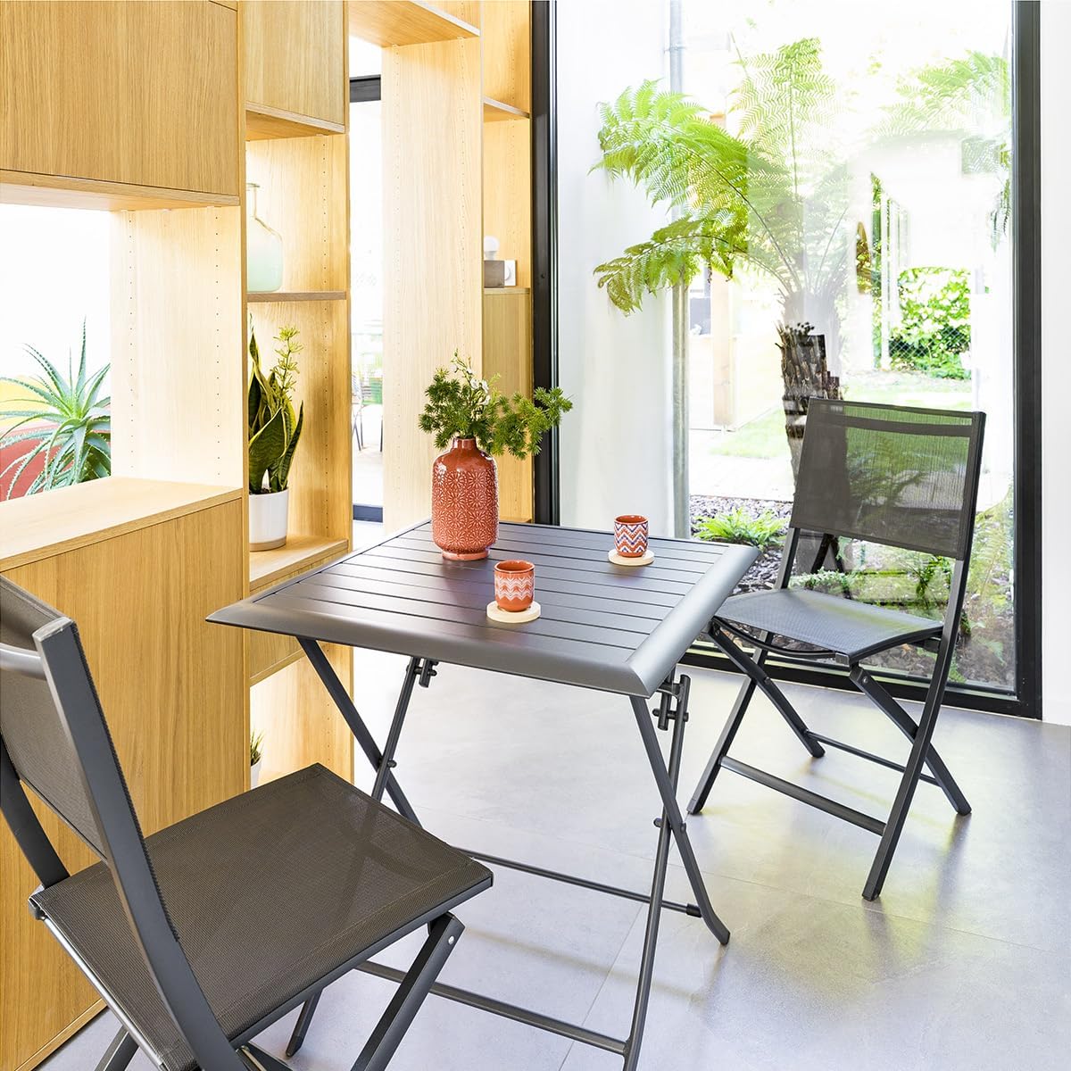 jardinito - Azua - table pliante 2 places 70x70cm aluminium gris