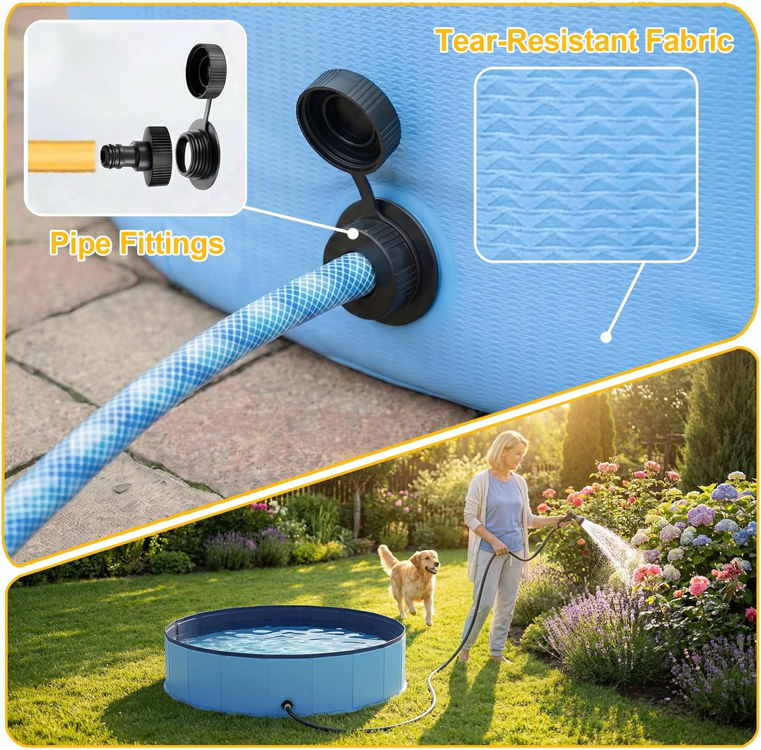 Piscine Chien Pliable, Piscine pour Chien 120x30cm en PVC, Piscine Enfant Stable et Antidérapant, Piscine Portable pour Grand Chien et Animaux de Compagnie Bleu