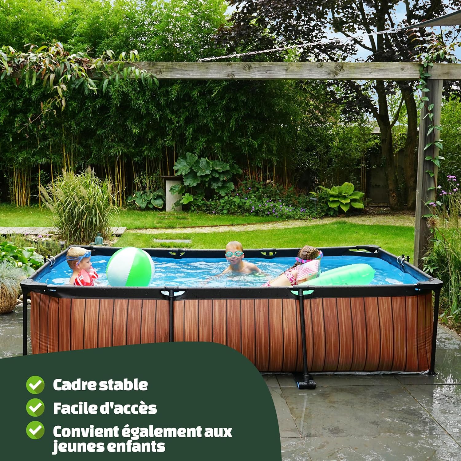jardinito Piscine Lime - 300x200x65cm - Piscine Hors Sol Rectangulaire avec Pompe Filtrante à Cartouche - Entrée Basse - Idéal pour Les Jeunes Enfants - Cadre Stable - Design Unique - Vert