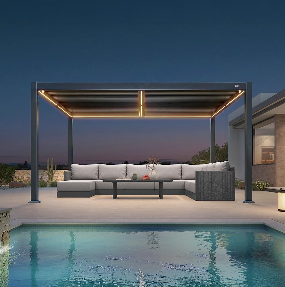 jardinito - Pergola aluminium bioclimatique - 3 x 4,25 m - Lames orientables, LED, étanche