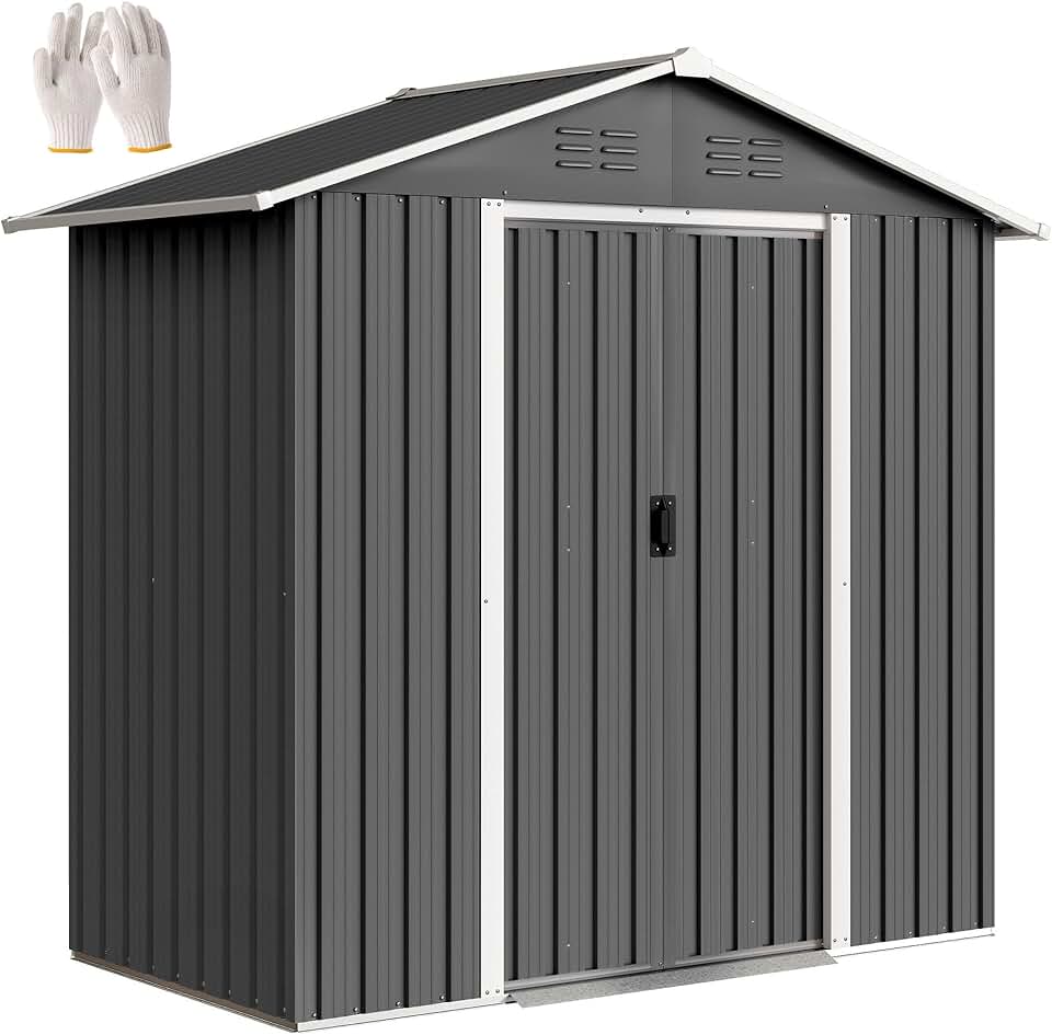 jardinito - abri de jardin métal 1,8 m² - 194x107x191 cm, portes coulissantes, 4 aérations
