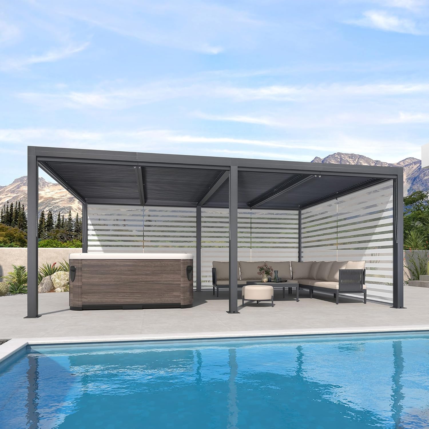 jardinito - Pergola Bioclimatique 6x3,68m - aluminium, stores, lames orientables
