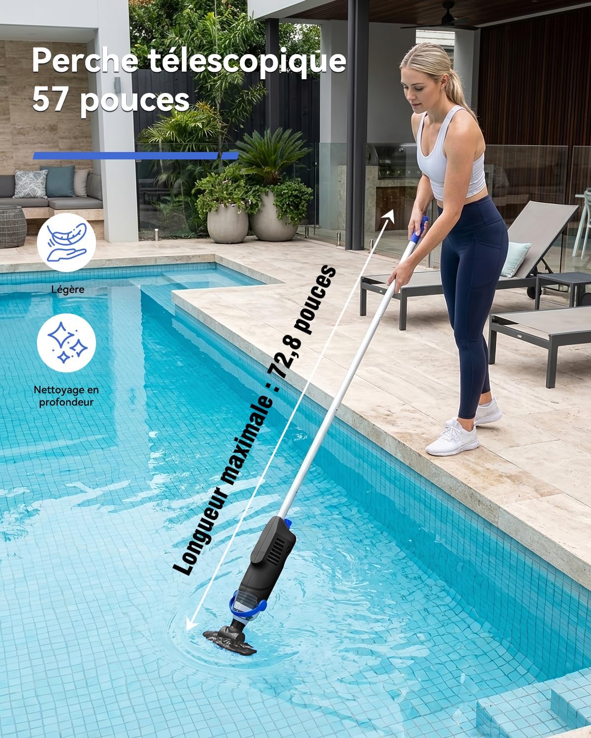 Aspirateur piscine sans fil - 4100 L/h - 36,8 kPa - 60 min, 2 filtres