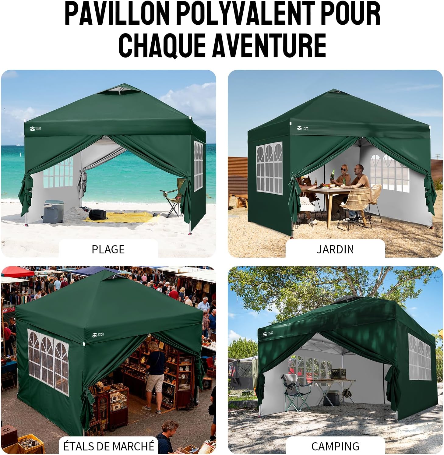 jardinito Tonnelle Pliante 3x3 Imperméable, Barnum Pliant de Jardin Exterieur, Pop-Up Gazebo avec Sac de Rangement, UPF 50+, avec 4 Parois Latérales Amovible, 4 Sac de Sable, Vert Forêt