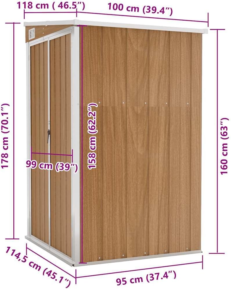 jardinito Remise de Jardin Murale Marron 118x100x178 cm Acier galvanisé,Maison & Jardin, Pelouses & Jardins, Vie en extérieur, Structures extérieures, Cabanes & abris de Jardin, Brun (Poids 22.7KG)