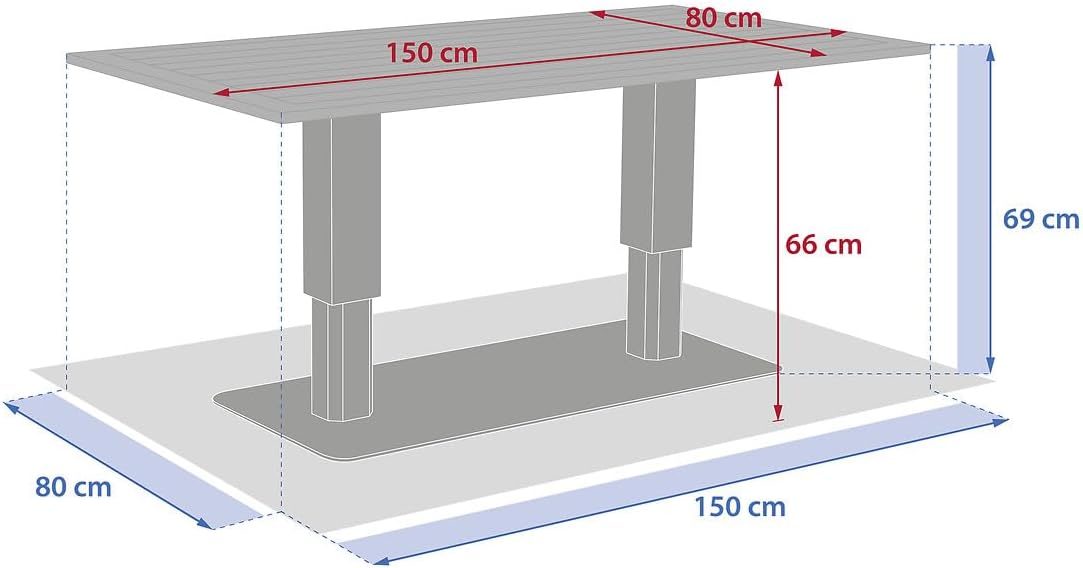 jardinito - Salimia - 150x80 cm - table relevable, alu anticorrosion