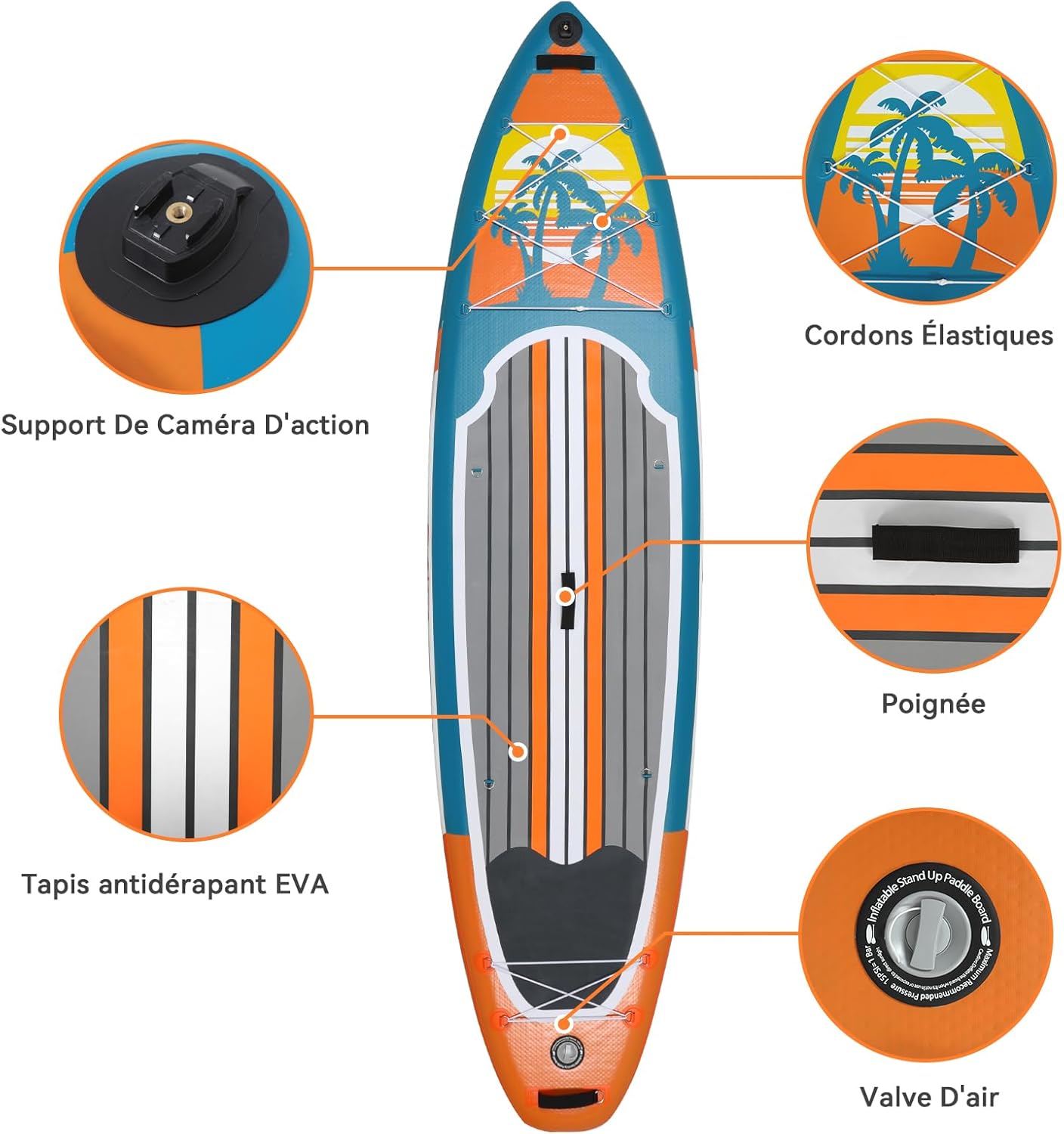 jardinito - Paddle gonflable adulte - 320/335cm - 2 personnes, siège kayak, pagaie alu, caméra, pompe, 150kg