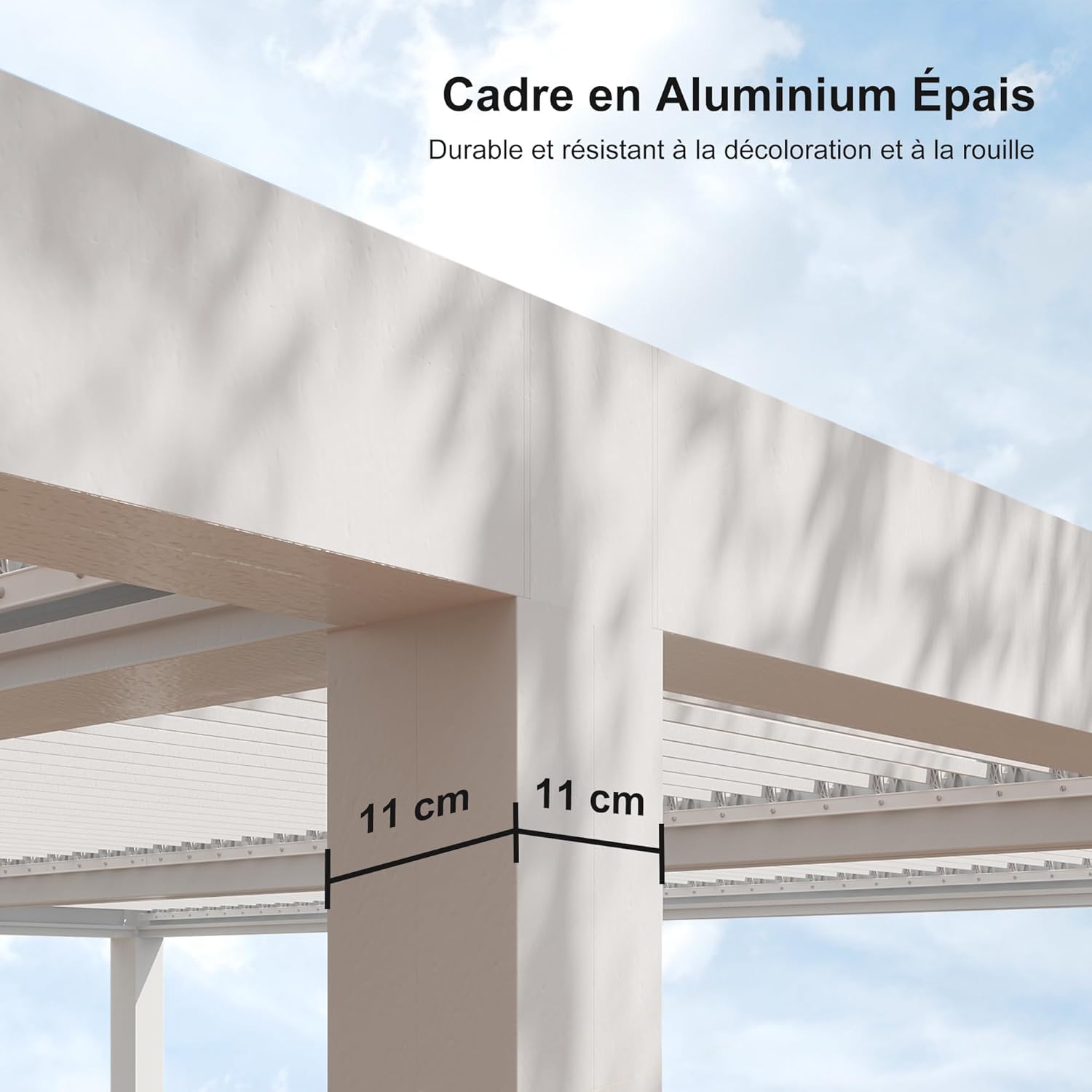 jardinito - Pergola bioclimatique - 4,8x3,68m - lames orientables, éclairage intégré, aluminium, blanc