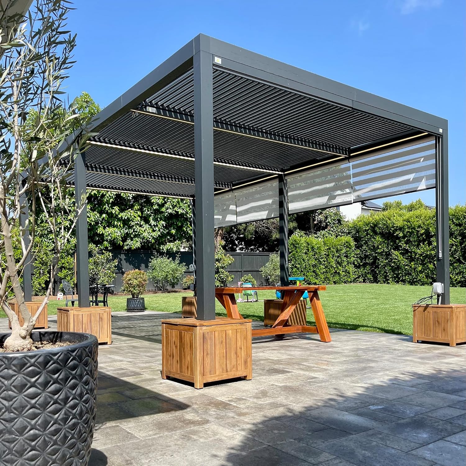 jardinito - Pergola Bioclimatique 6x3,68m - aluminium, stores, lames orientables
