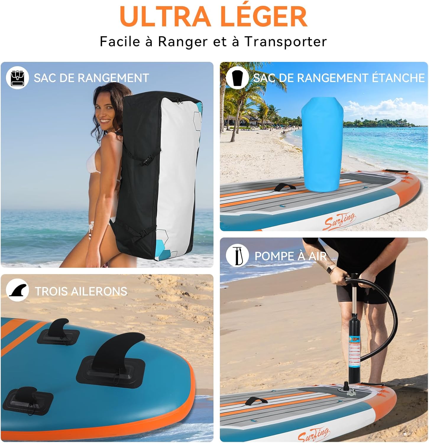 jardinito - Paddle gonflable adulte - 320/335cm - 2 personnes, siège kayak, pagaie alu, caméra, pompe, 150kg