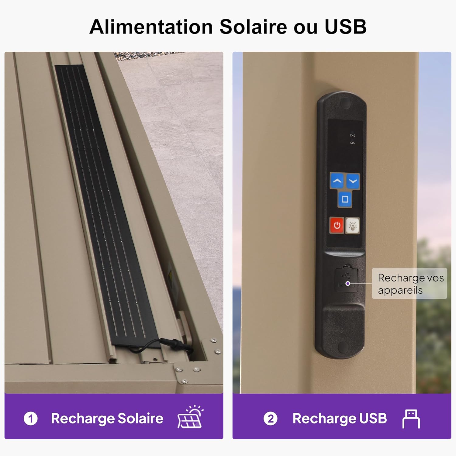 jardinito - Pergola bioclimatique - 3x3,65m - LED, alu, lames orientables, étanche, anti-UV