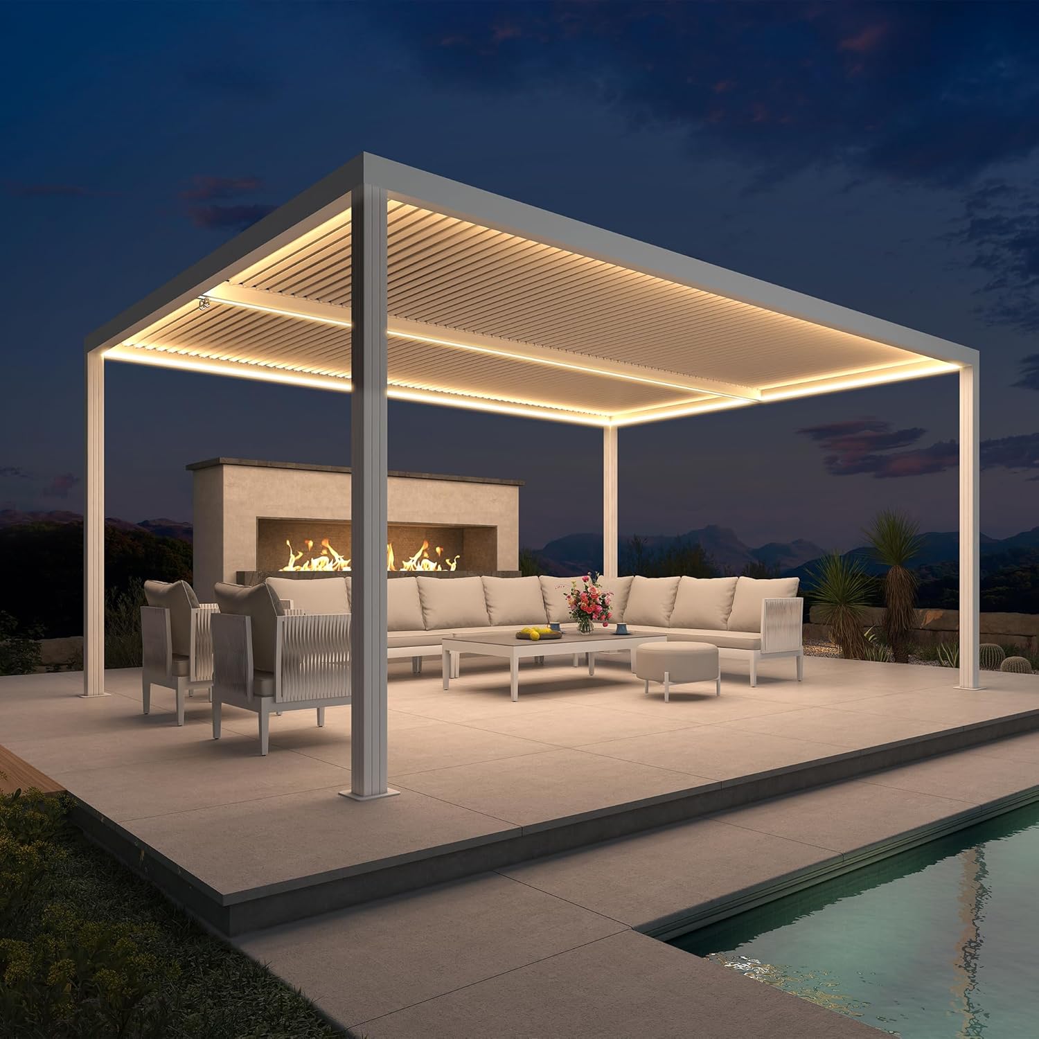 jardinito - Pergola bioclimatique 4,84x3,68m alu, LED, gouttières