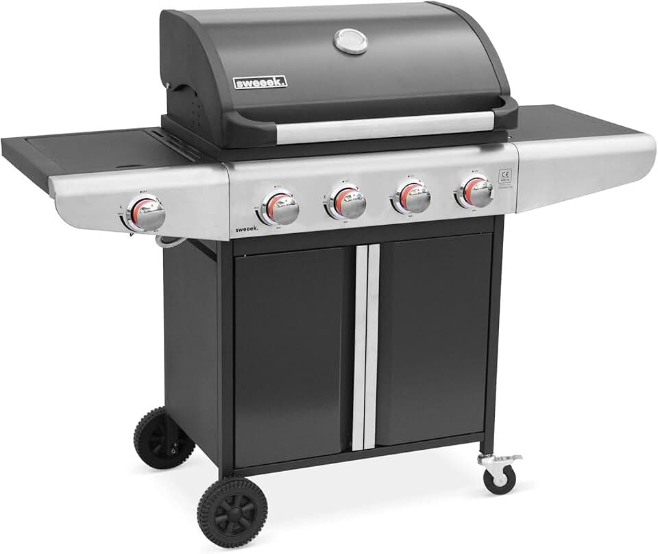 jardinito - Bazin Gris anthracite - cuisine 5 brûleurs, rangement, roues, thermomètre