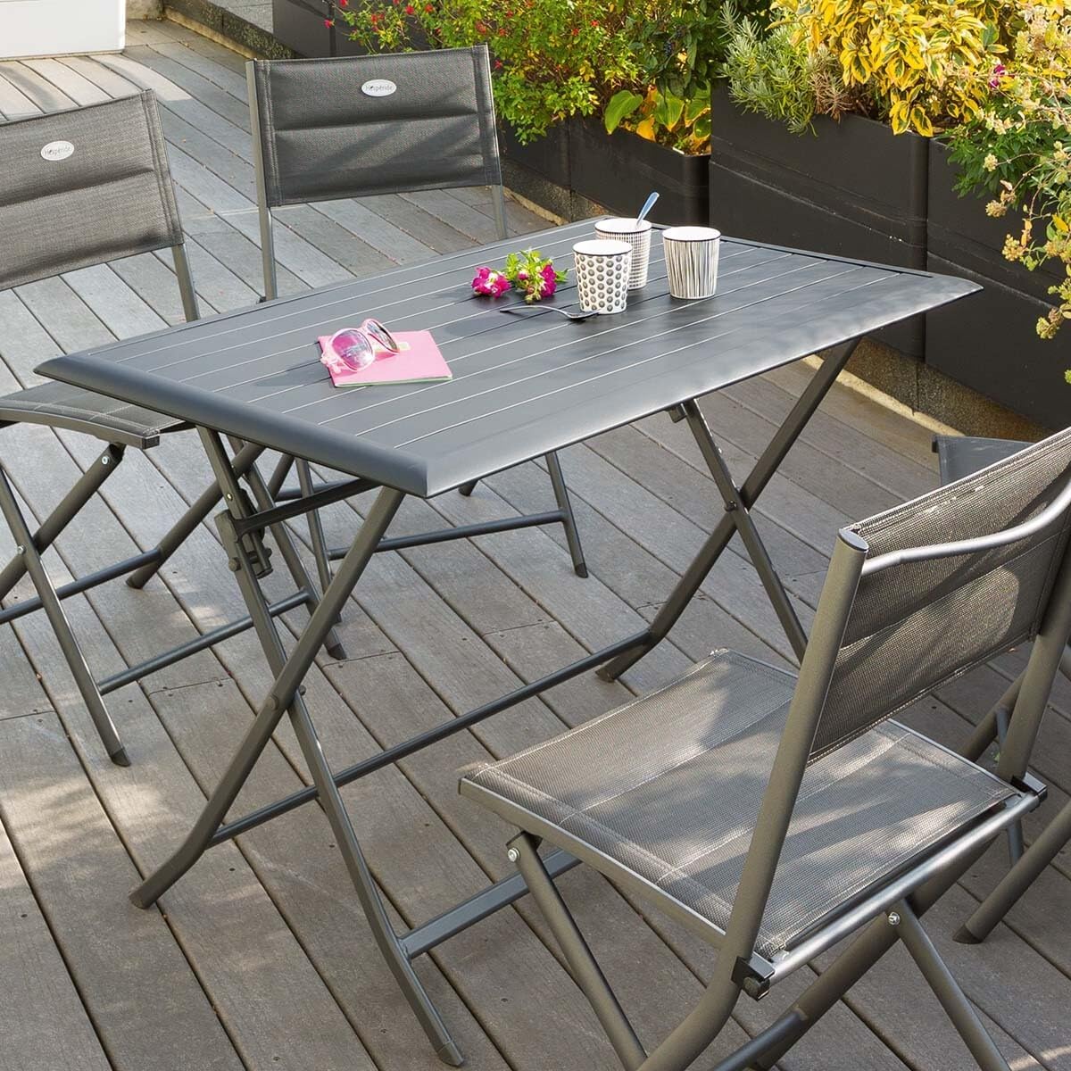 jardinito - Azua - table pliante 4 places, alu époxy gris graphite