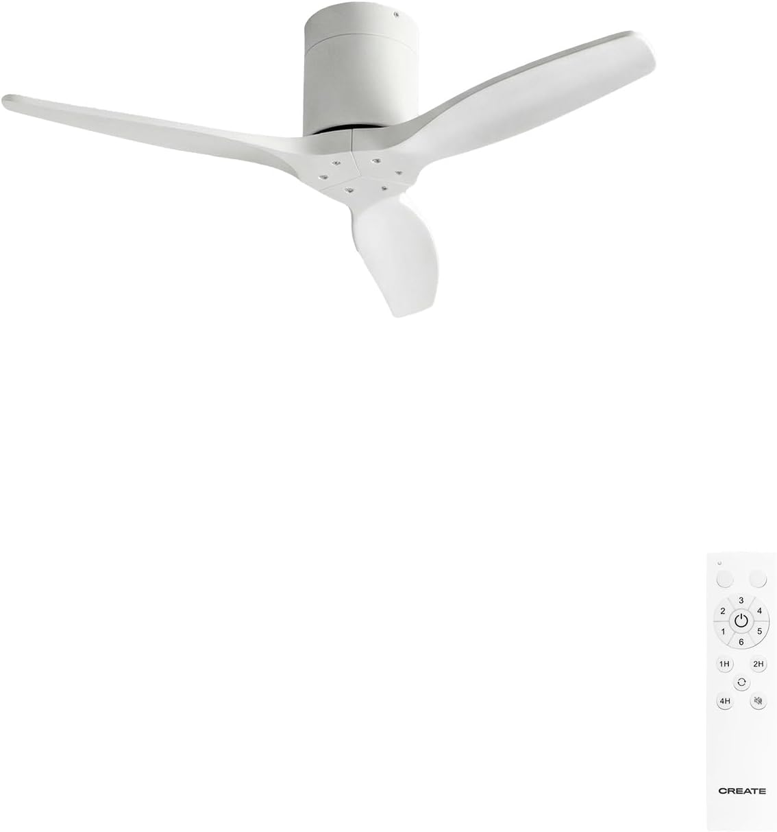 CREATE WINDCALM S Ventilateur de plafond ABS blanc avec télécommande, 40 W, silencieux, Ø112 cm, 6 vitesses, minuteur, fonction été/hiver
