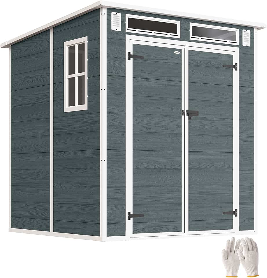 jardinito - abri de jardin résine 3,3m² double porte, fenêtres, plancher