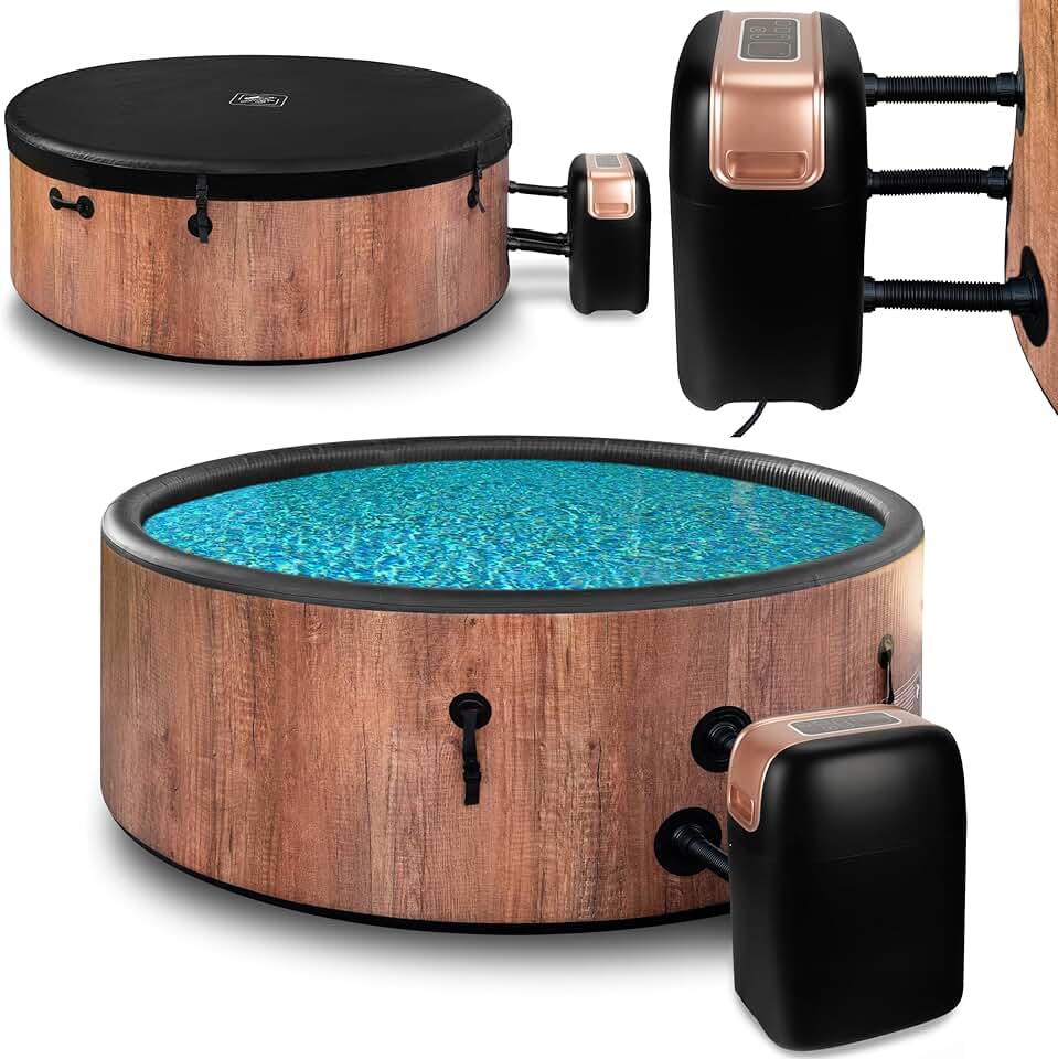 jardinito Spa de jardin SPA de plein air Résistant à l'hiver SPA de plein air Gonflable - 6 personnes, aspect bois, matériau DWF robuste, gonflage rapide, hydromassage bien-être (Chêne)