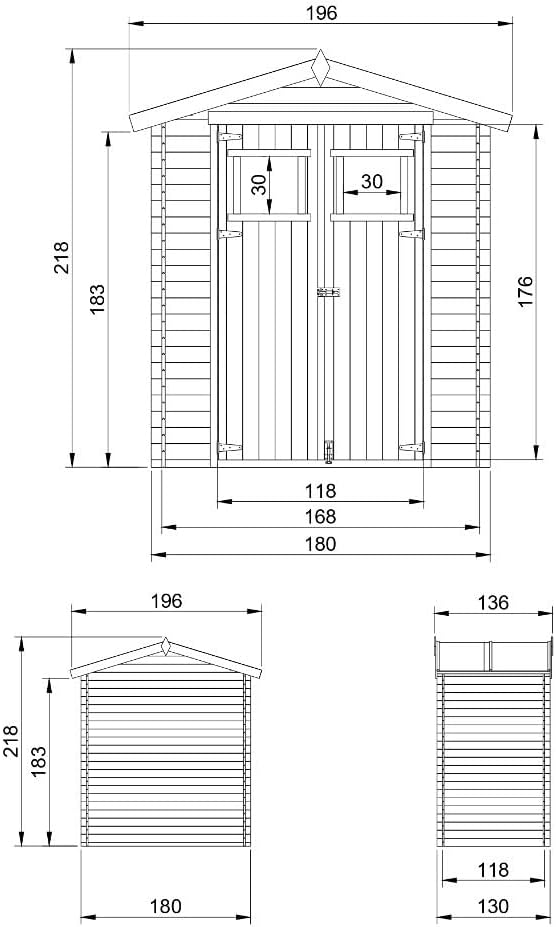 Abri de Jardin en Bois avec Sol TRAITÉ - Stockage extérieur I196xL136xH218 cm/ 1.98 m2 Petit abri à Outils, Local à vélos - Toit imperméable, fenêtres - jardinito M367
