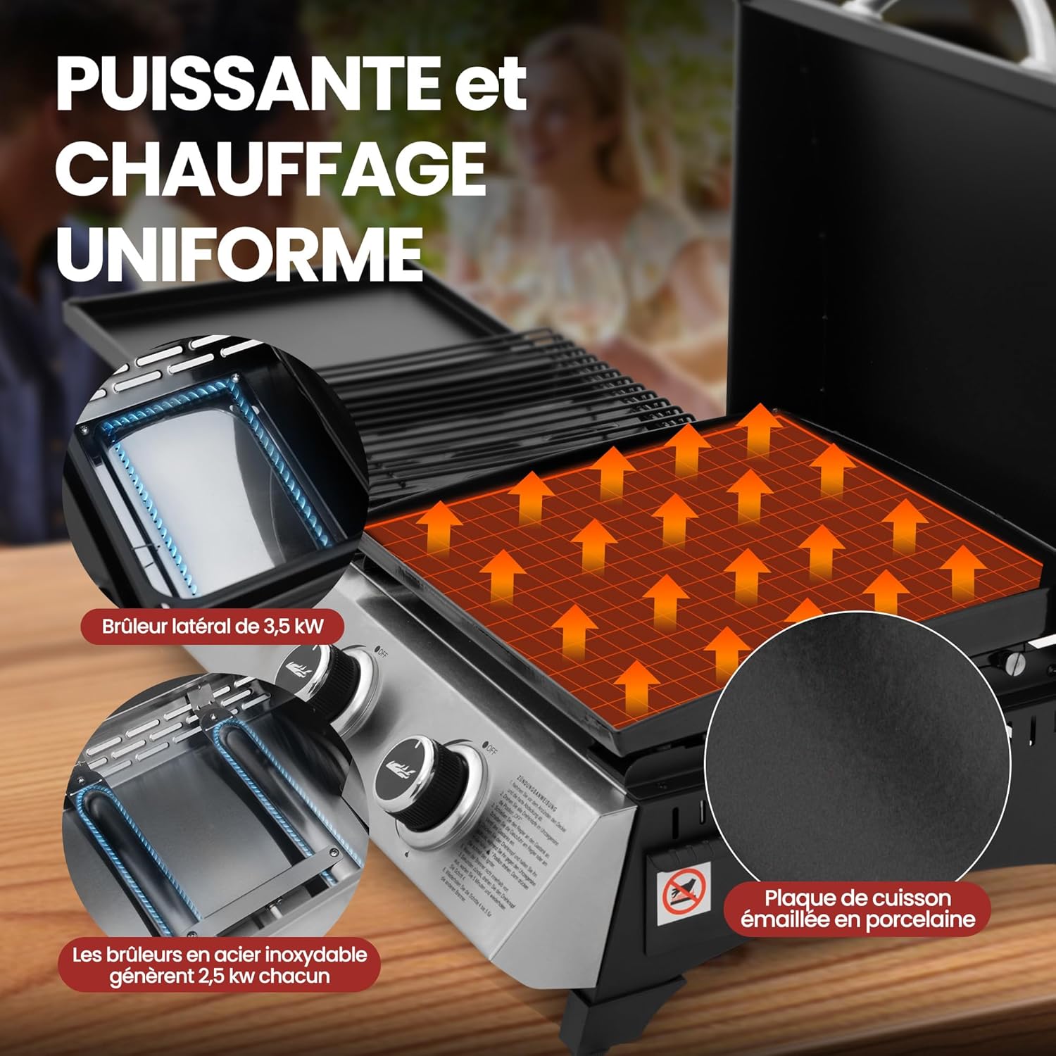 jardinito - barbecue gaz 3 brûleurs - 8,5kW - plancha, grille, couvercle multifonction