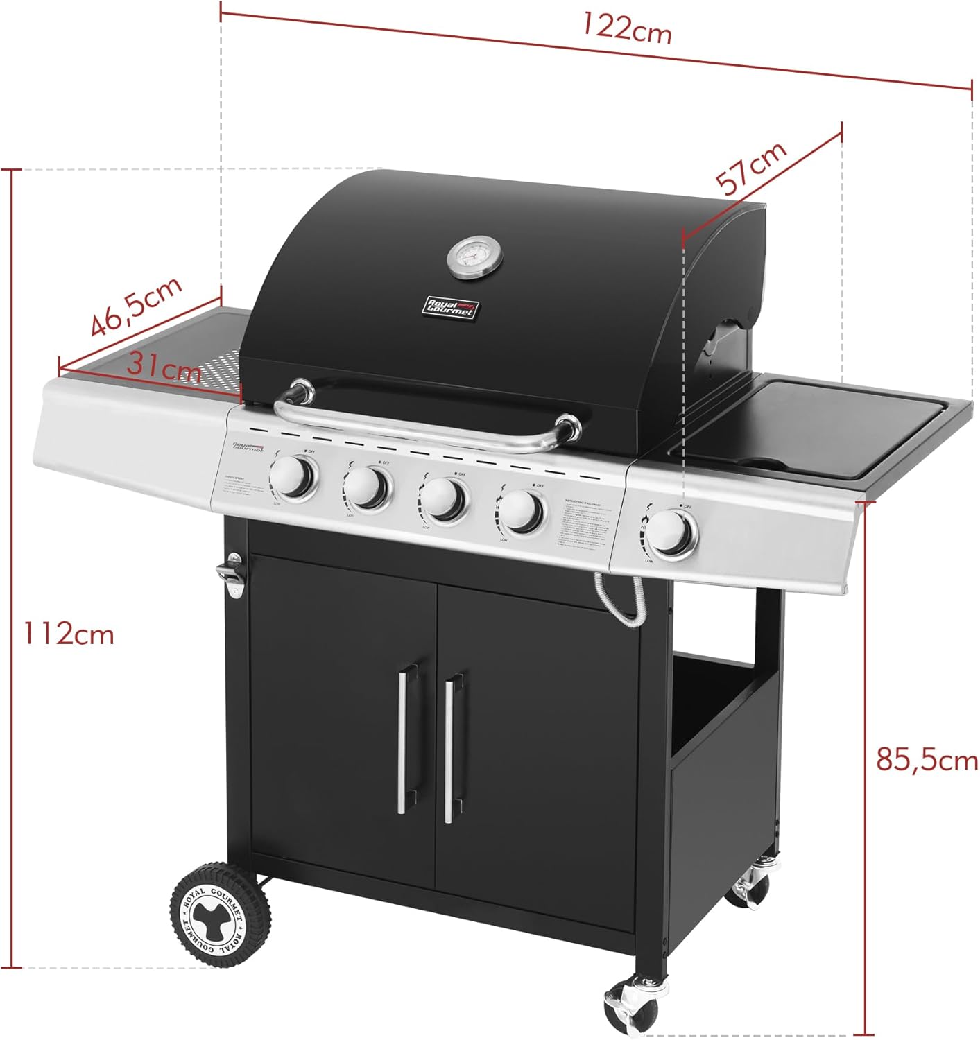 jardinito – Barbecue Série 4+1 – 14,5kW, inox, tablettes, 2 portes