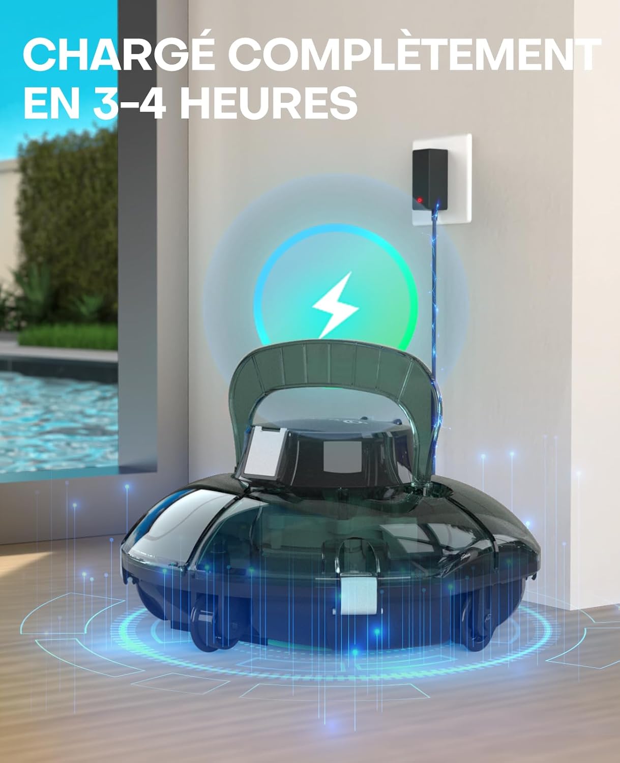 jardinito Winny 200 Robot Piscine, Aspirateur Piscine Sans Fil Avec Batterie, Autonomie 75 Min pour Piscines Hors-Sol 60m², Double Filtration,Stationnement Automatique(Transparent Vert Blanc)