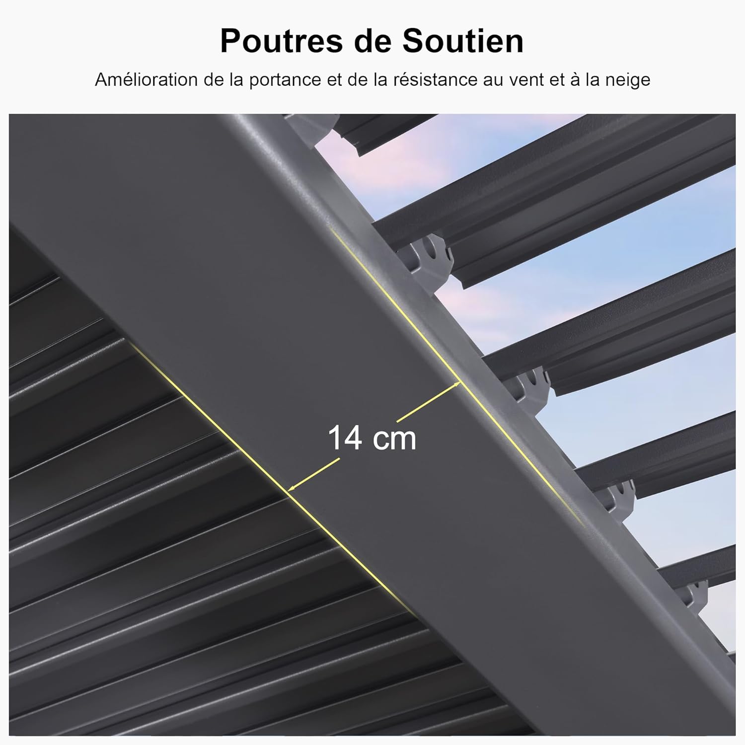 jardinito - pergola bioclimatique - 3x3,65m - aluminium, lames orientables, gris