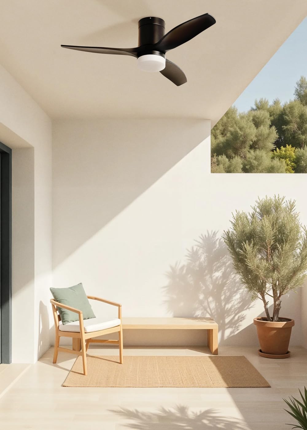 CREATE / WINDCALM S/Ventilateur de plafond ABS avec lumière noir avec Wifi et télécommande / 40W, Silencieux, Ø112 cm, 6 vitesses, 3 températures de lumière, minuterie, fonction été-hiver