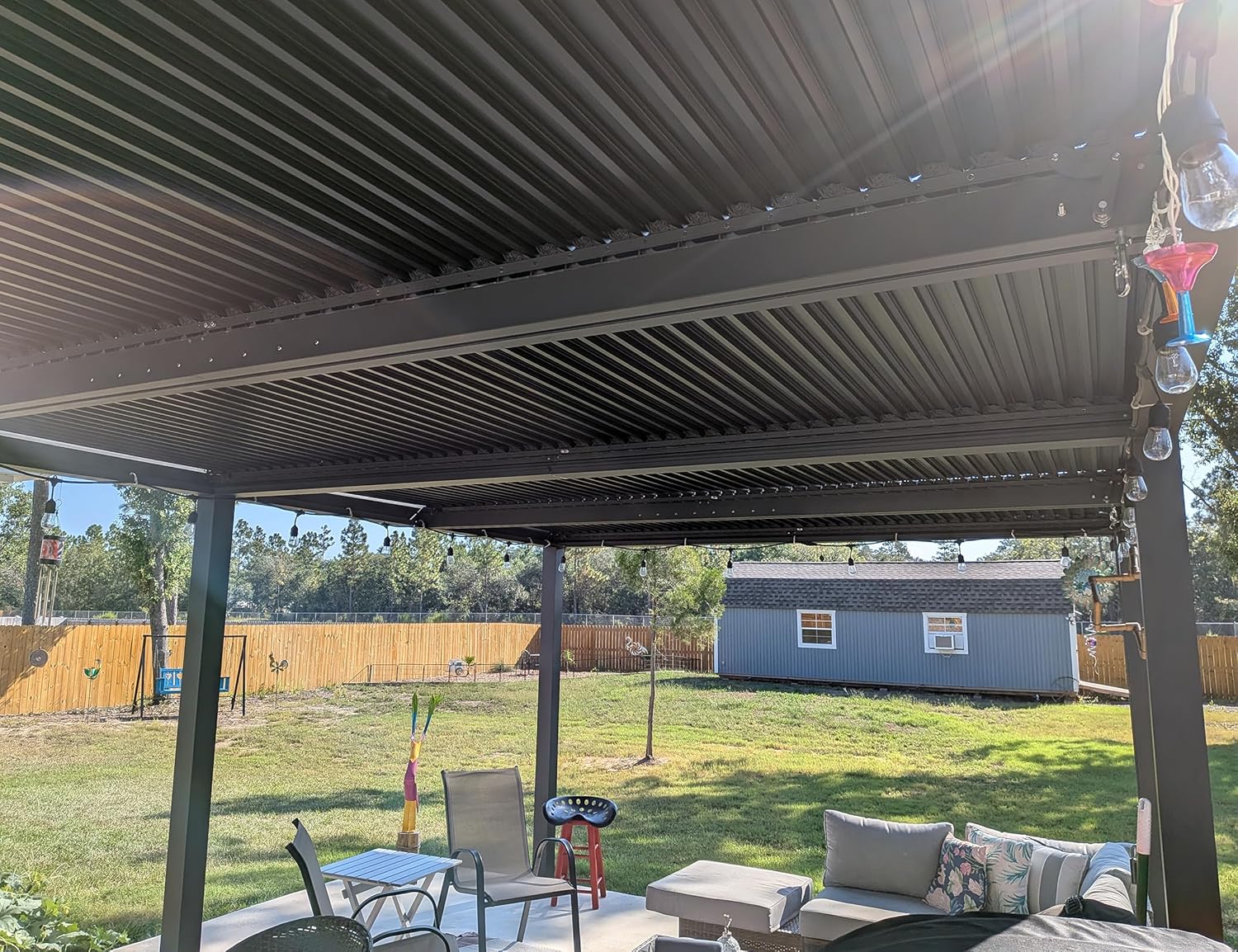 jardinito - Pergola bioclimatique - 6x3,68m - éclairage intégré, aluminium, lames orientables