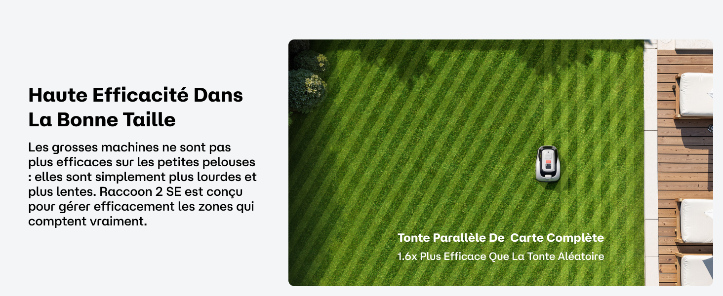 Mise en page de la publicité du produit sur fond d'herbe verte avec des superpositions de texte en français, y compris « La Bonne Taille » et d'autres contenus marketing.