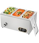 jardinito Bain Marie Électrique en Acier Inoxydable 1500W, 3X 1/3 GN Récipients avec Couvercle,Temp...