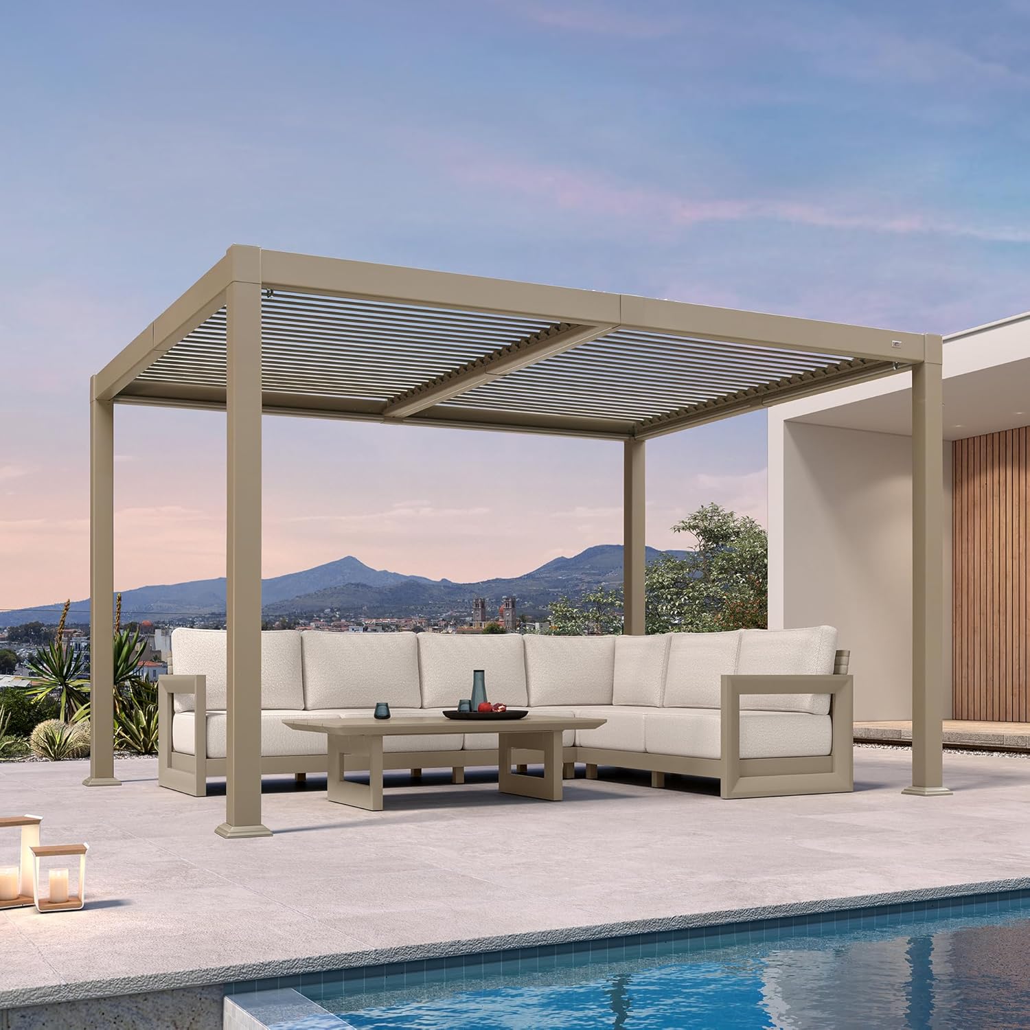 jardinito - Pergola bioclimatique - 3x3,65m - LED, alu, lames orientables, étanche, anti-UV