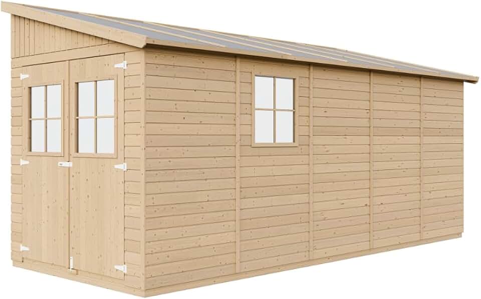 jardinito M341 Abri de Jardin en Bois Naturel (sans paroi latérale)- Stockage extérieur avec fenêtres- H244x216x513 cm/10 m2, Hangar en Bois Naturel - Atelier Rangement Outils et vélos The Forest Stewardship Council