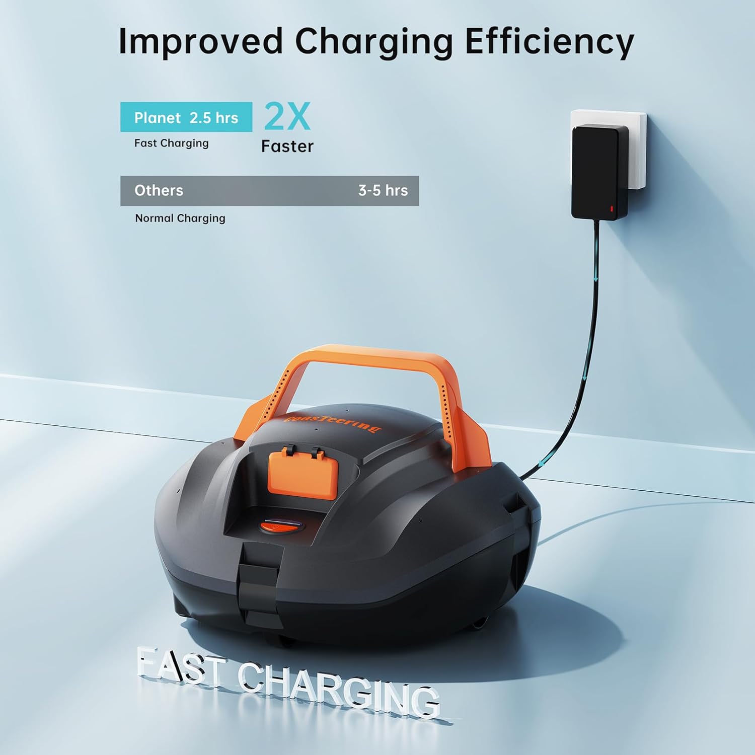 Robot piscine batterie - 120min autonomie, 80m², charge 2.5h, parking auto