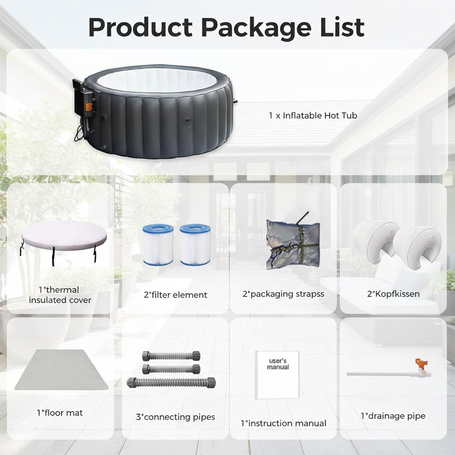 Spa Gonflable, Spa Extérieur, Spa Portable, Chauffe Jusqu'à 42°c/104°f, 150 Jets d'air, 3-4 Personnes, avec Filtration par Recirculation, pour Patio, Jardin Et Extérieur
