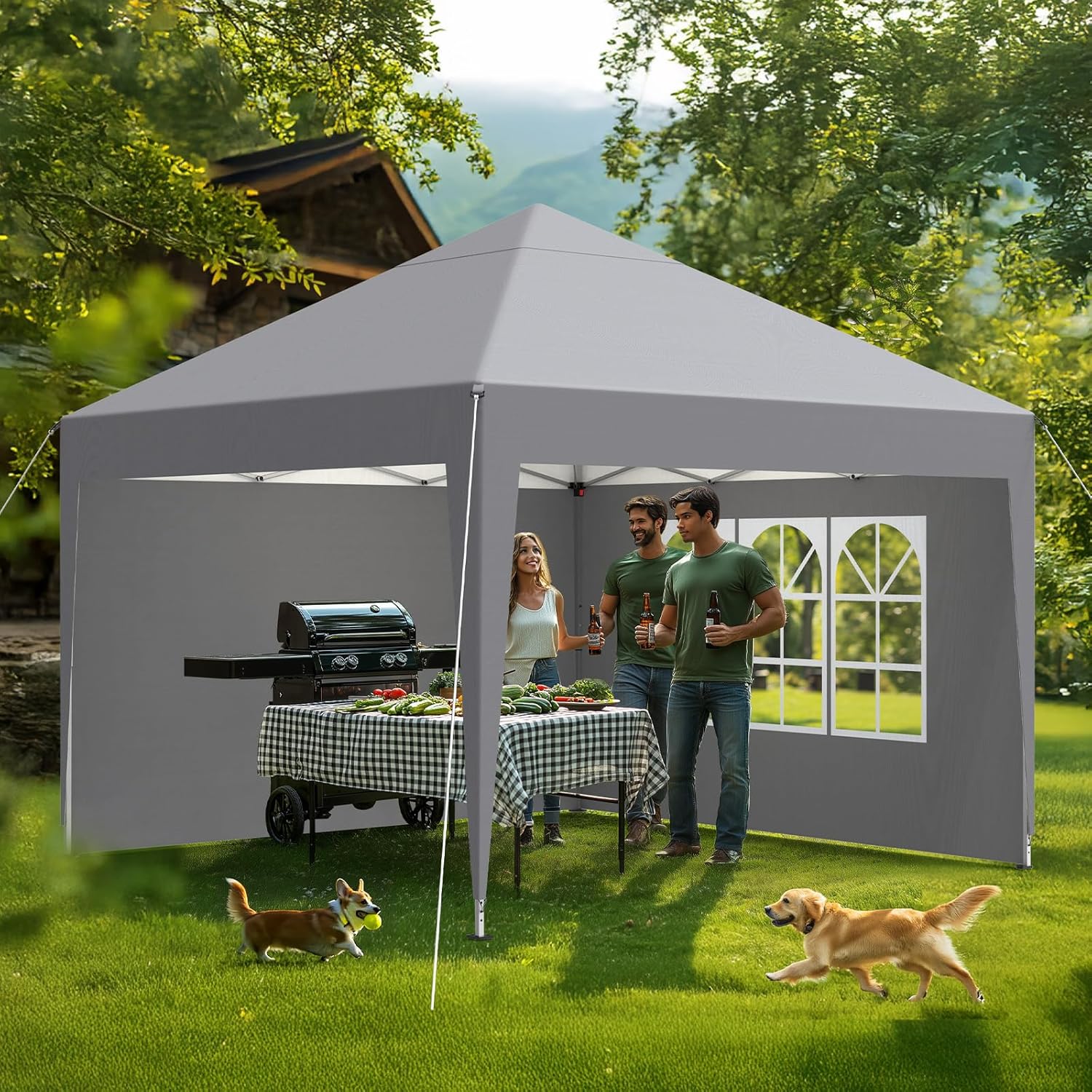 Tonnelle de jardin - modèle pliant - 2.5x2.5m - imperméable, UV50+, hauteur réglable, avec 4 côtés et sac de transport