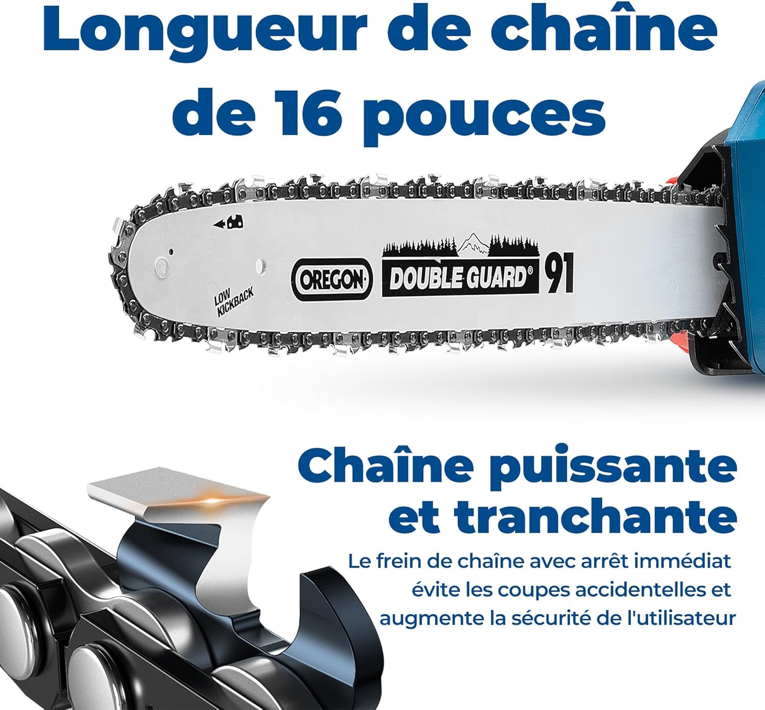 jardinito - Tronçonneuse sans fil 40V - 38 cm - Moteur brushless, 2 batteries 4 Ah