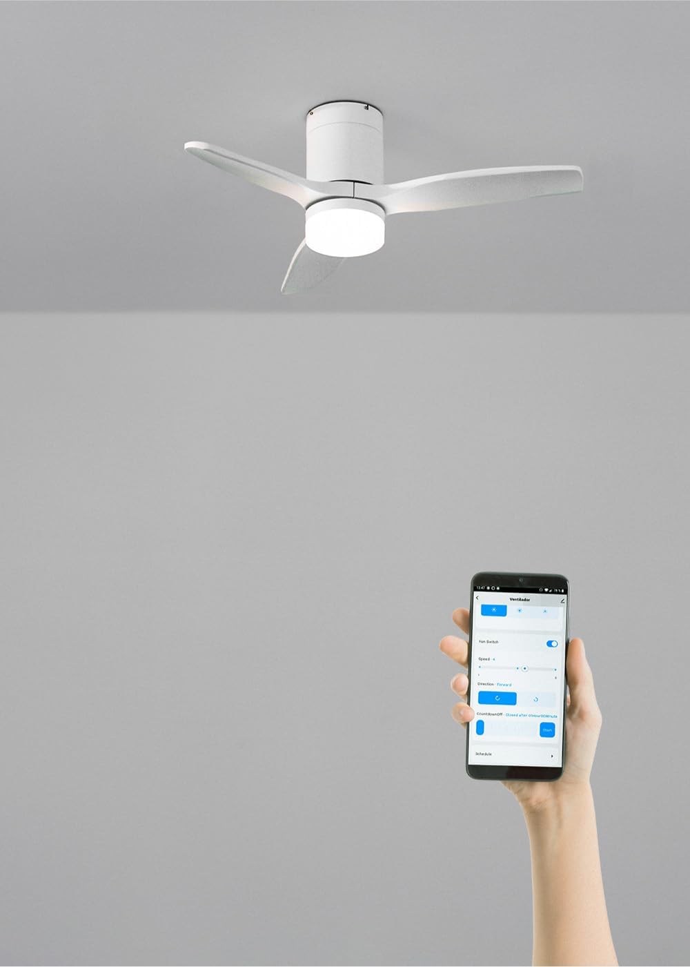 CREATE / WINDCALM S/Ventilateur de plafond ABS avec lumière blanc avec Wifi et télécommande / 40W, Silencieux, Ø112 cm, 6 vitesses, 3 températures de lumière, minuterie, fonction été-hiver