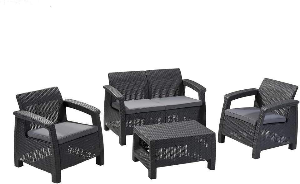 jardinito - Salon Corfu 4 places - Table basse incluse - Anthracite