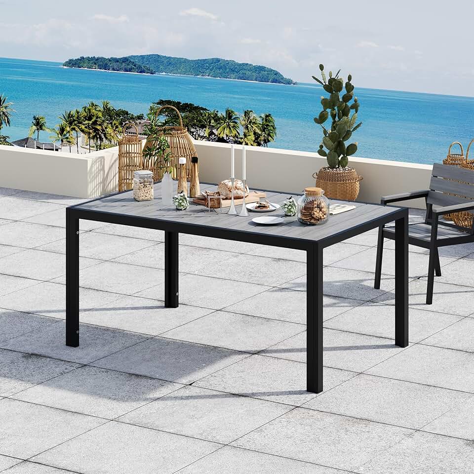 jardinito - HDPS - Table de jardin 150x80x72cm - aluminium, grain bois
