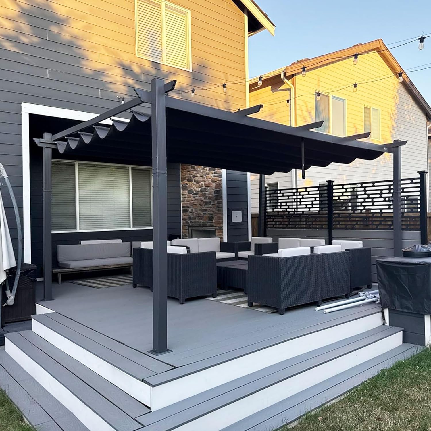 jardinito - Pergola aluminium - 4x3,2m - LED, toit rétractable, toile teintée